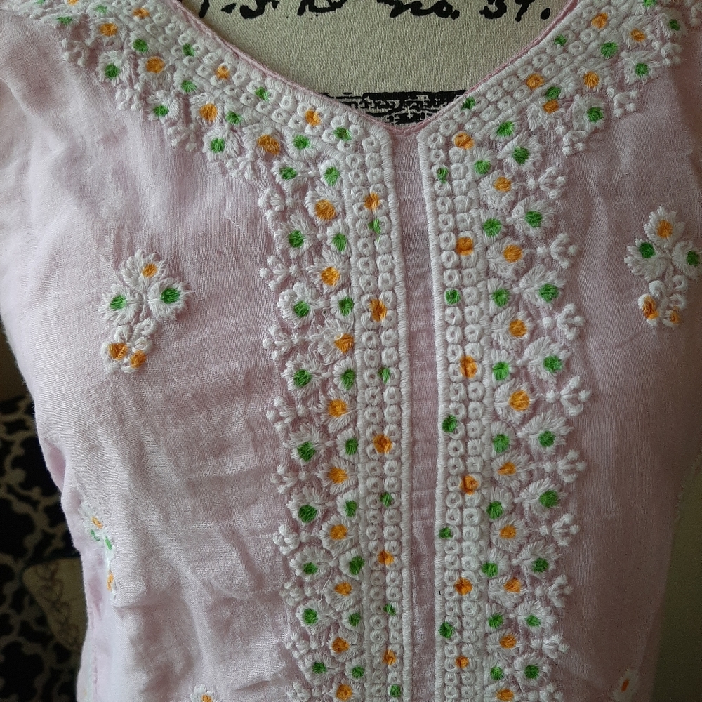 Pink Embroidered Handmade Tunic Dress Indian Boho - Picture 3 of 8